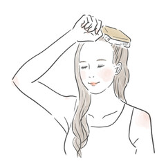 微笑みながらブラッシングする綺麗な女性のイラスト