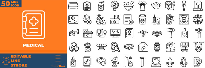 Medical Line Editable Icons set. Vector illustration in modern thin line style of medical icons: health, research, organs, etc