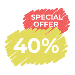 Creative special offer 40% sale with brush background
Sale icon