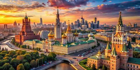 Fototapeta premium Moscow: A Stunning Aerial View of Historic & Modern Architecture