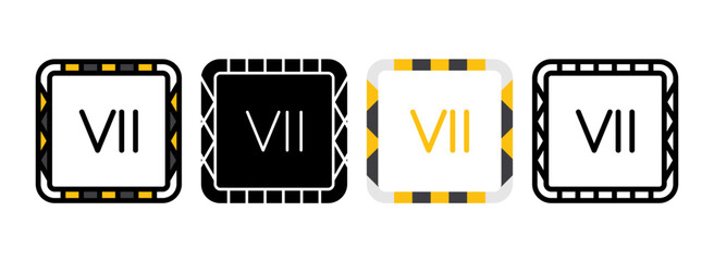 Set of Roman Numeral VII Line, Line Filled, Glyph, Flat Icons