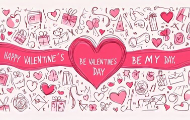 Valentine's Day is celebrated with a modern design greeting card that includes a 'Be My Valentine' message and a heart-shaped decoration with a red ribbon