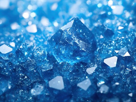 Captivating Close Up of a Cluster of Sparkling Blue Crystals with Intense Depth and Shimmer
