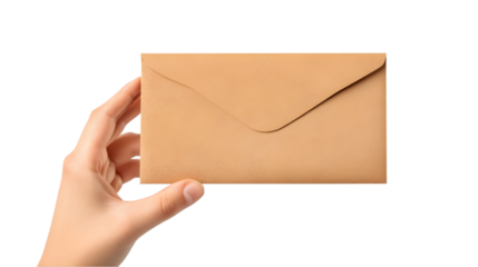 Female hand holding a blank card, transparent background, clipping path  -  