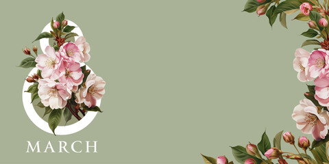 International Women's Day, March 8th greeting card. Vector illustration with blooming sakura.