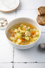 Homemade clear soup with cauliflower
