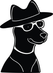 A trendy dog sporting sunglasses and hat silhouette