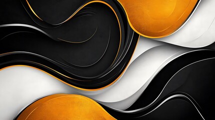 Obraz premium Abstract Black, White, and Gold Wave Digital Painting AI Generated