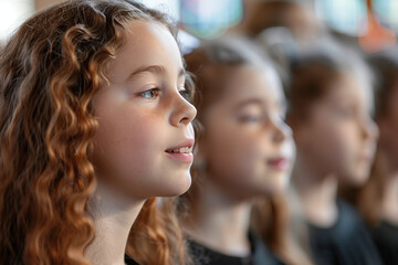 Obraz premium A choir singing in harmony on stage, voices in a symphony of sound, generative Ai