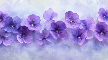 Delicate Purple Pansies in Watercolor Style, Elegant Floral Banner on Textured Background for Spring