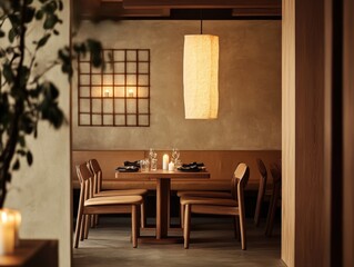Elegant restaurant interior featuring a warmly lit dining area