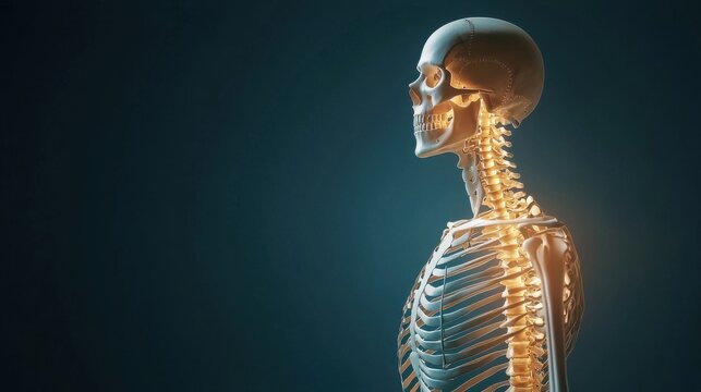 Anatomical study human skeleton medical laboratory 3d visualization scientific environment side view educational concept