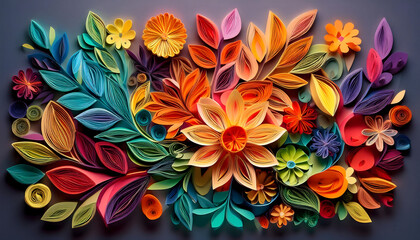 PAPER CUT ART coloful Flowers , PAPER CUT style, Generative AI