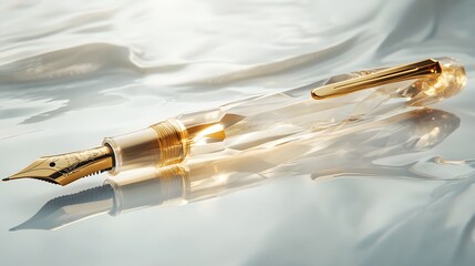 Naklejka premium Elegant Golden Fountain Pen on Soft Satin Surface