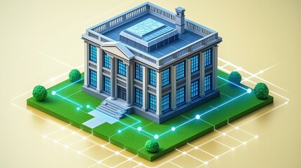 Modern Classic Building Connected Network Digital Infrastructure Smart City Concept