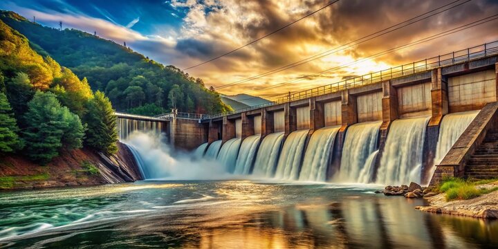 Ocoee River Tennessee Dam #2 Double Exposure: Majestic Waterfall and Industrial Power