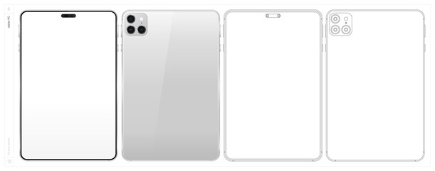 Tablet PC. Vector illustration. Fill and stroke.