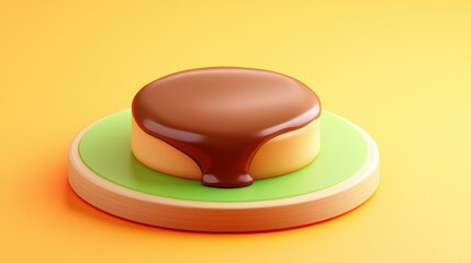 Delicious Chocolate Cake Dessert on Wooden Plate Sweet Treat Creamy Topping Yellow Background