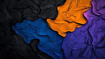 Obraz premium Fluid Acrylic Pour Painting: Abstract Swirls of Dark Blue, Orange, and Purple AI Generated