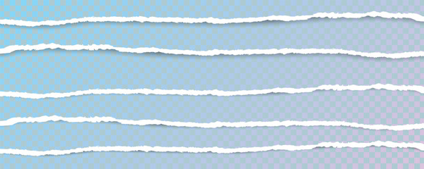 Torn paper frame on transparent background. Horizontal torn paper edge. Ripped squared horizontal white paper strips
