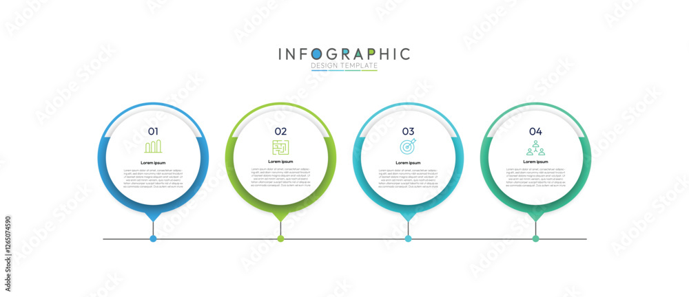 Poster timeline infographic template with circular icons, informative circular process infographic chart fo