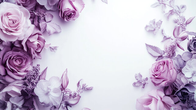 Elegant wallpaper featuring a purple rose and lavender flowers on a soft white background, perfect for a serene and floral-inspired ambiance.