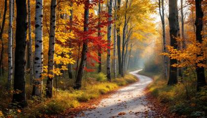 Obraz premium Autumnal Path: A Serene Forest Road