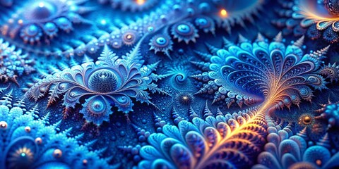 Panoramic Macro Photography: Glowing Fractal Patterns in Soft Blue Hues