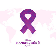 4 Şubat Dünya Kanser Günü. Translation: February 4th is World Cancer Day. Vector illustration.