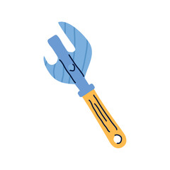 Colorful Flat Vector Illustration of a Can Opener with Wooden Handle for Kitchen Use