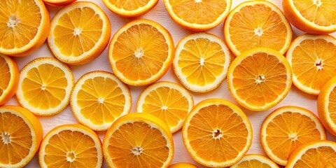 Fototapeta premium Panoramic Photo: Slices of Orange on White Background - Vibrant Citrus Fruit