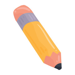 Vector Illustration of a Short Yellow Cartoon Pencil with Eraser Tip Used as a Writing or Drawing Tool for School and Office Supplies