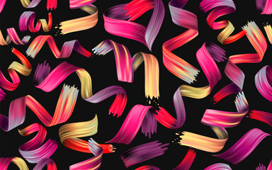 Obraz premium Seamless pattern colored paint brush strokes vector. Hand drawn curved and wavy lines with colorful circles. Seamless brush scribbles decorative color texture. Vector messy doodles, bold curvy lines.