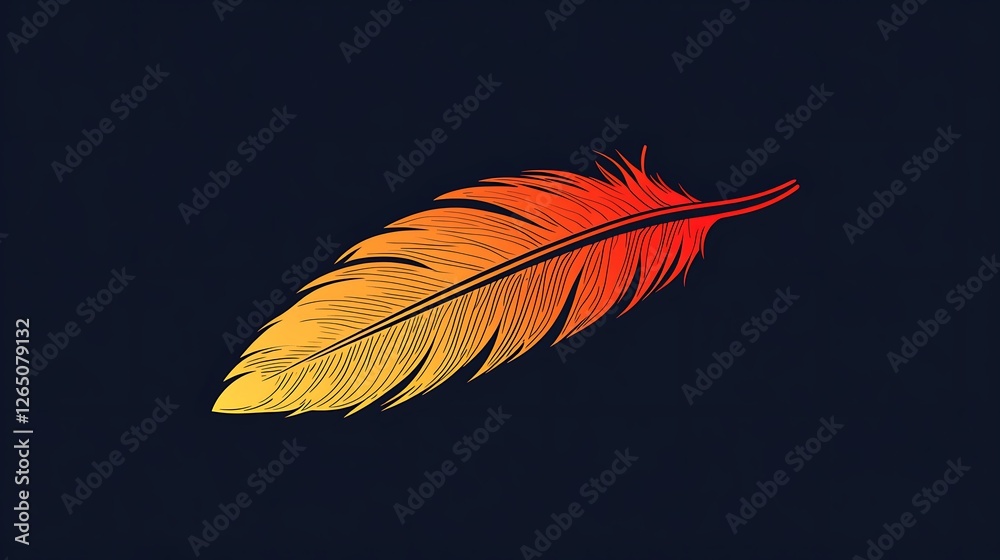 Fototapete simple vector line art of an eagle feather, thin and elegant strokes