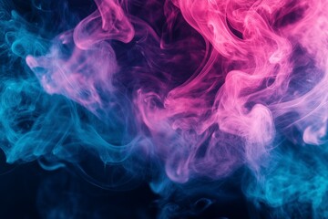 Colorful neon pink and blue smoke on a black background, an abstract color fog texture wallpaper design