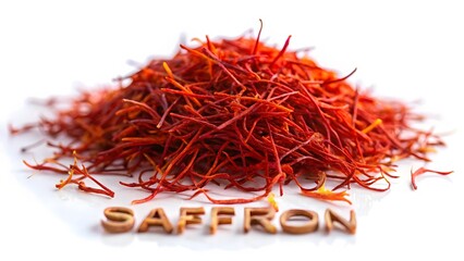 Naklejka premium Saffron Spice Pile on White Background