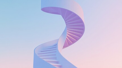 An elegant spiral staircase reaches skyward, bathed in soft pastel hues, creating a dreamlike, artistic vision.