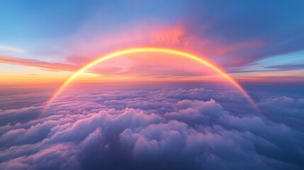 Aerial View Of A Sunset Rainbow Over Clouds