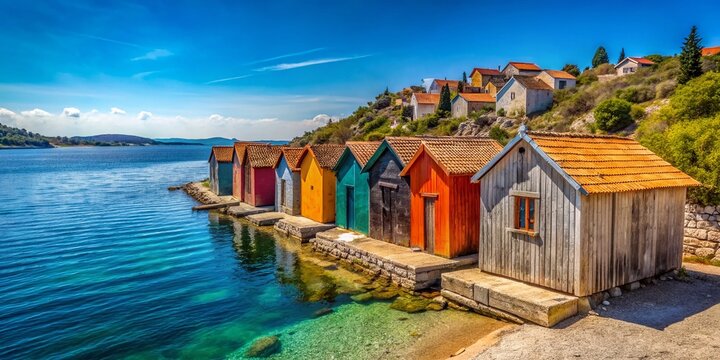 Panoramic View of Historic Socialist-Era Cabins in &Scaron;ibenik Jadrija, Croatia