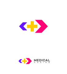 Medical Coding Logo Design Arrows, Plus Sign, Healthcare Tech