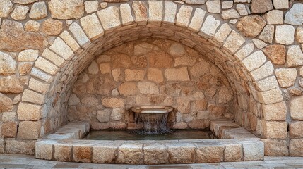 Stone archway with a small fountain underneath