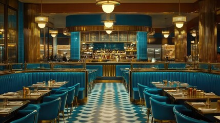 Fototapeta premium Vintage s-themed caf with art deco furniture and brass details