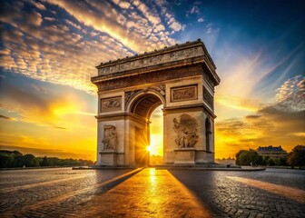 Parisian Sunset: Minimalist Arc de Triomphe Silhouette
