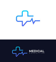 Modern Medical Consulting Logo Design Healthcare Pulse Cross