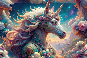 Obraz premium Pastel Gem Unicorn Horn & Mane: Surreal Fantasy Stock Photo
