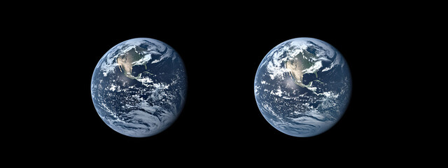 View of the Earth from space, a blue planet against a black background
