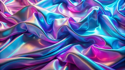Obraz premium Pastel Pink Blue Purple Iridescent Fabric Waves Banner Background - Synthwave Retro Futuristic Texture