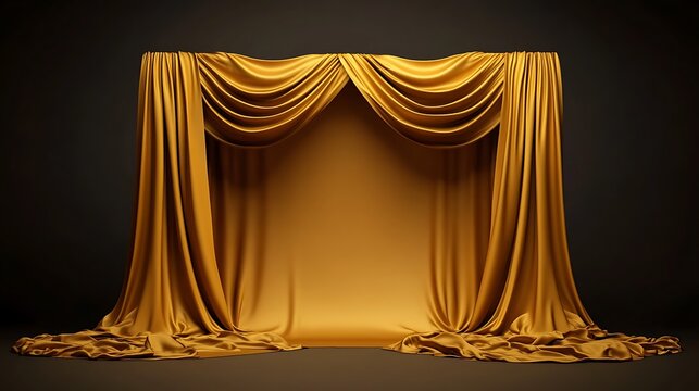 Luxurious Gold Drapes: A 3D Rendered Stage Backdrop AI Generated