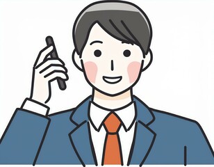 男性会社員がスマホで電話をするイラスト。AIで生成