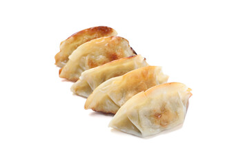 Delicious fried gyoza dumplings isolated on white